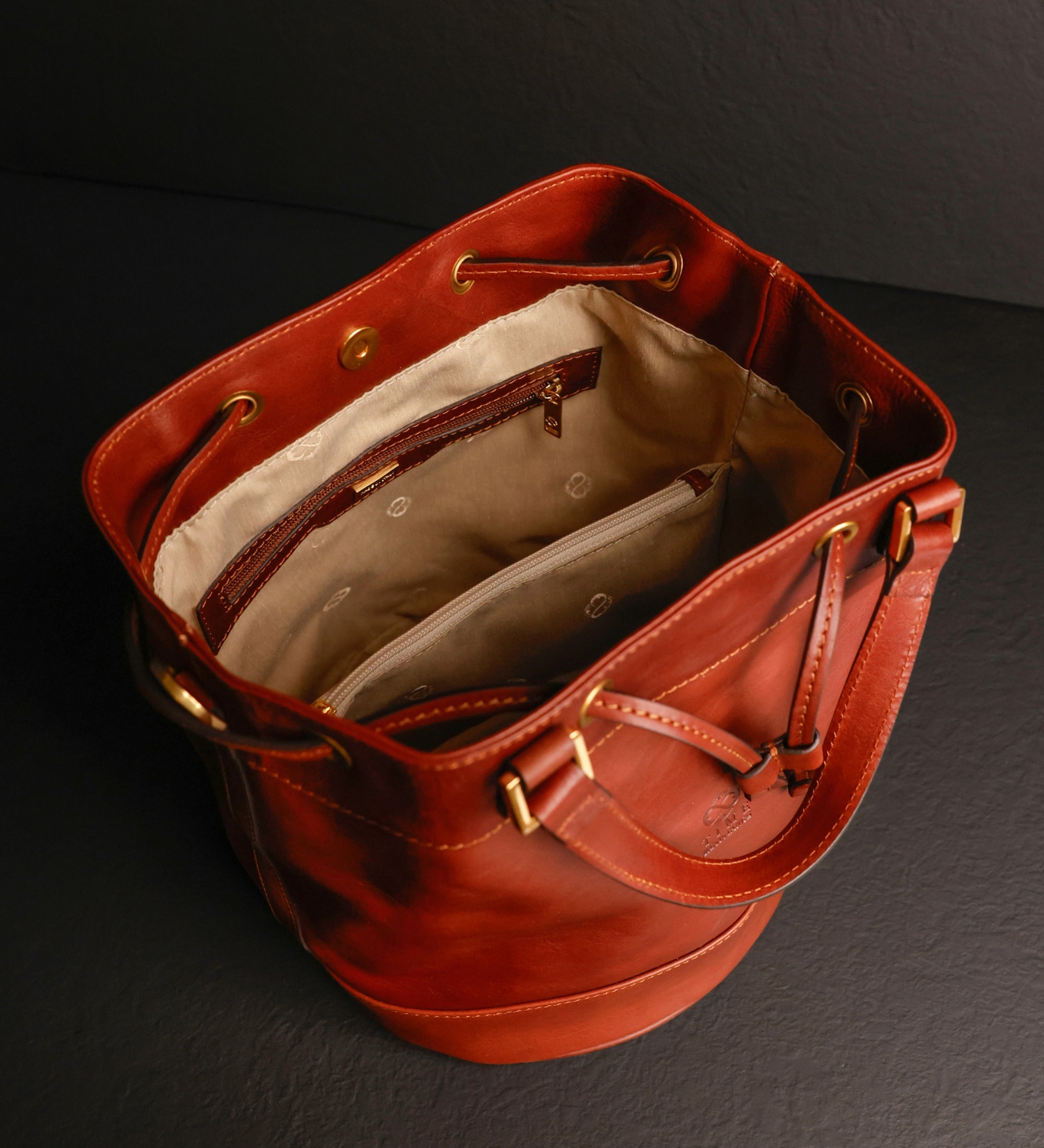 Leather Bucket Bag for Women - Light In August