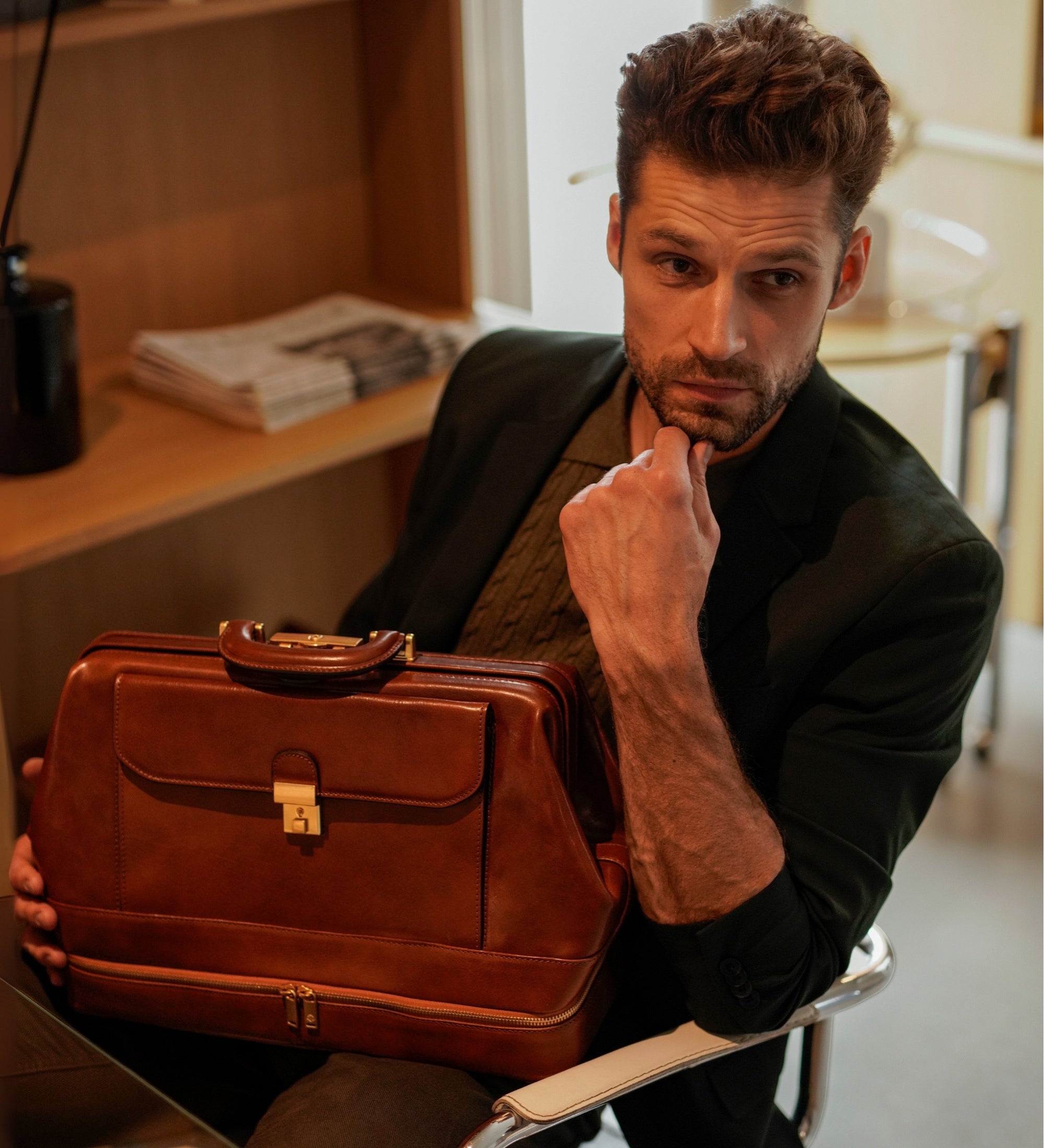 Large Italian Leather Doctor Bag - The Master and Margarita