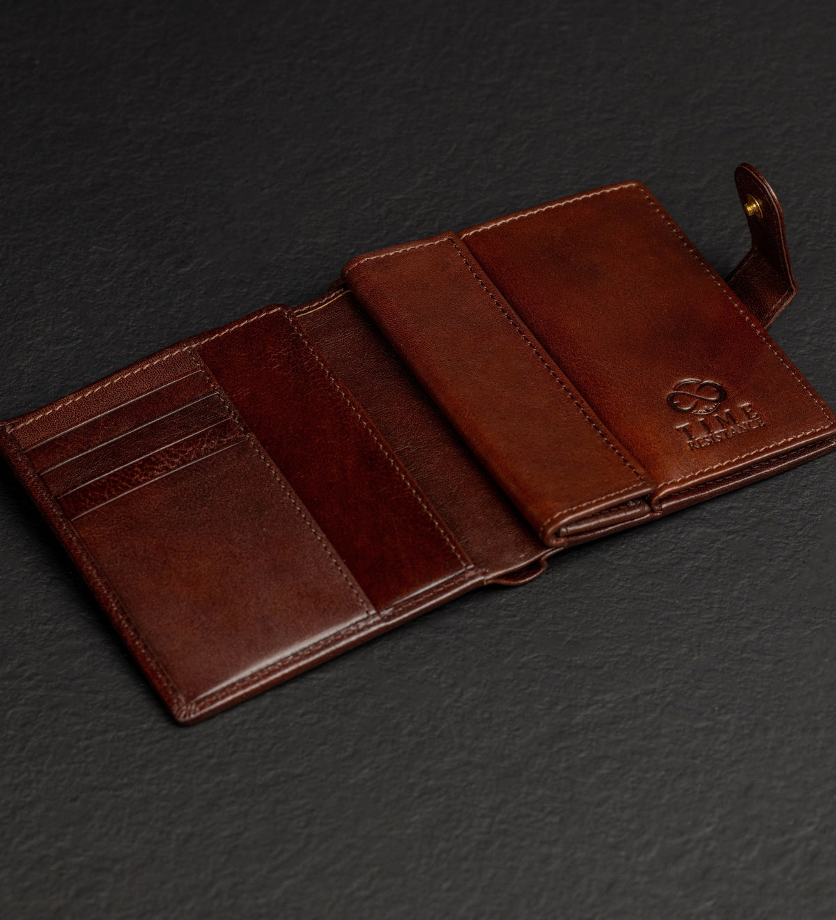 Leather Bifold Wallet with a Snap Closure - Ironweed