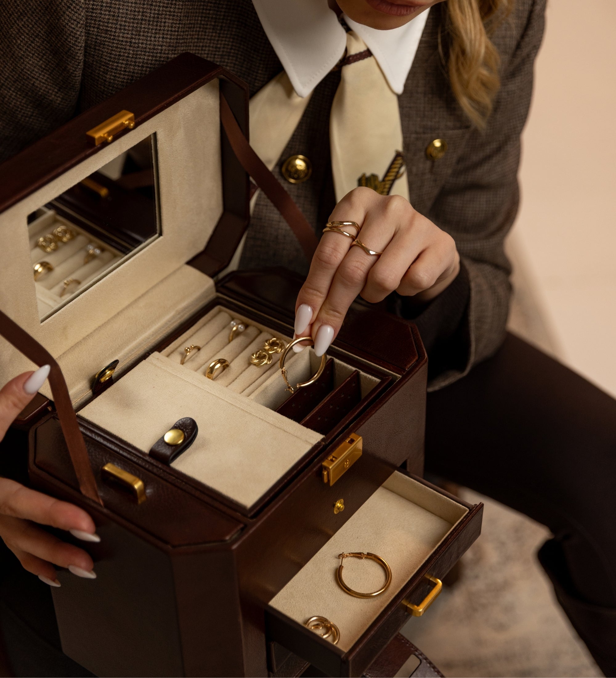 Large Leather Jewelry Box for Women - A Handful of Dust