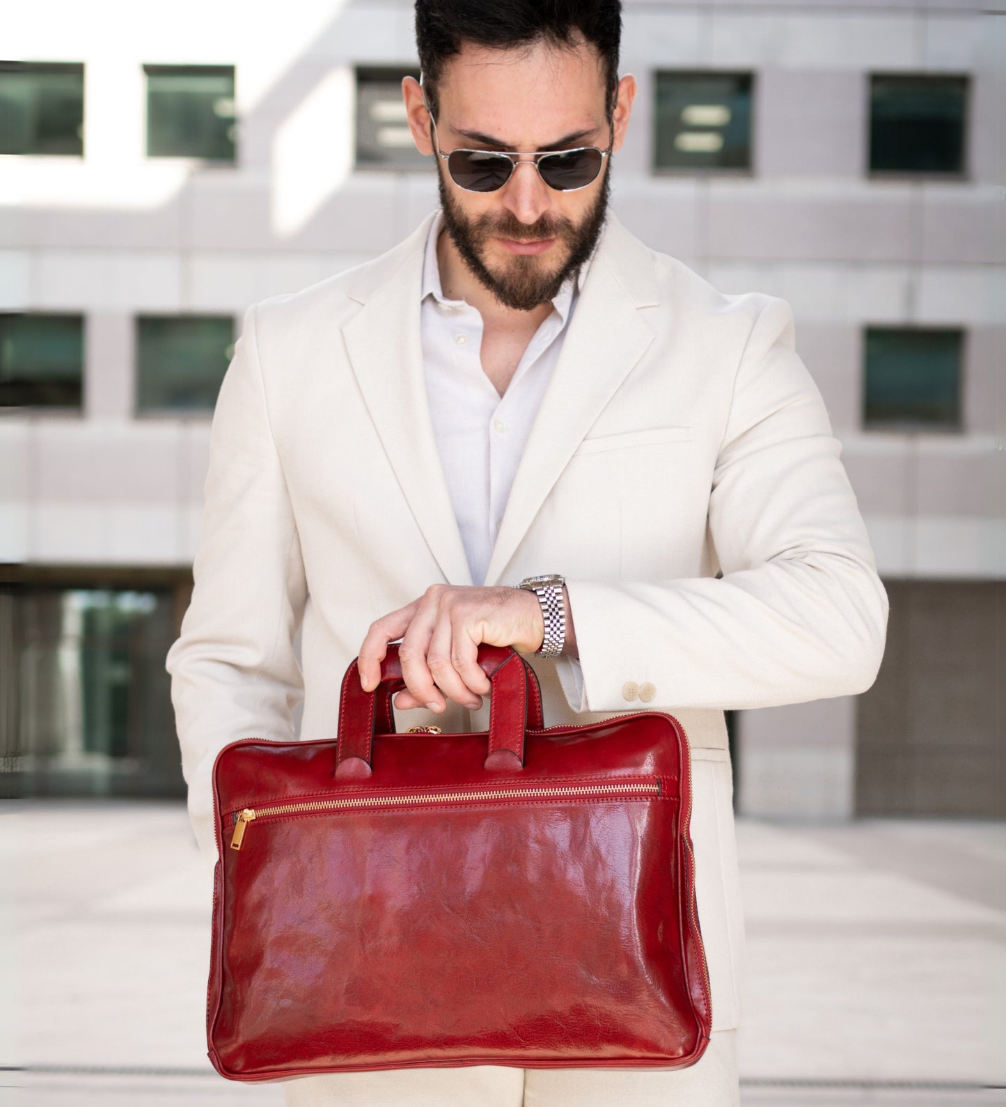 Leather Briefcase Laptop Bag - Brave New World