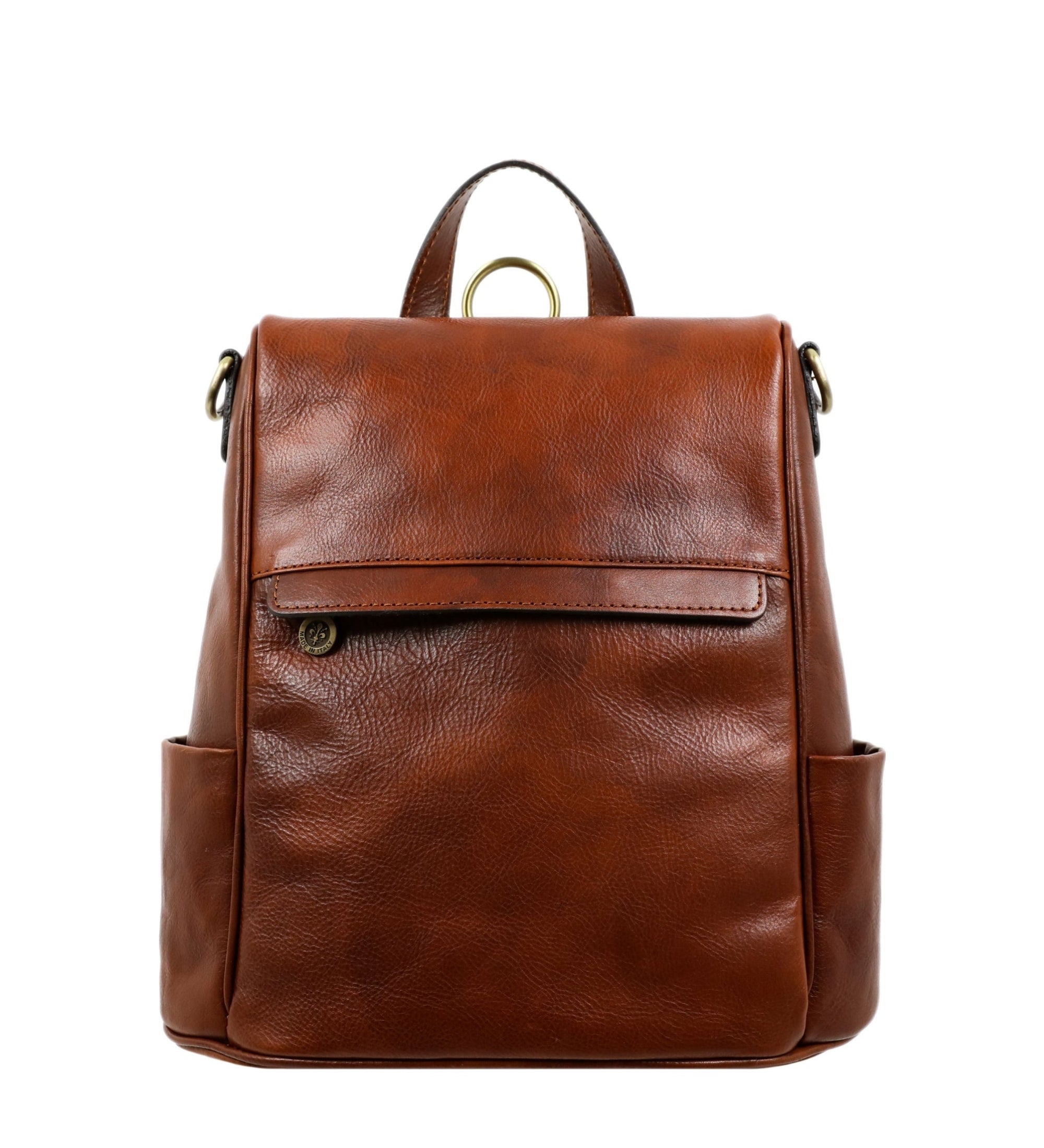 Womens Cognac Brown Leather Convertible Backpack Shoulder Bag